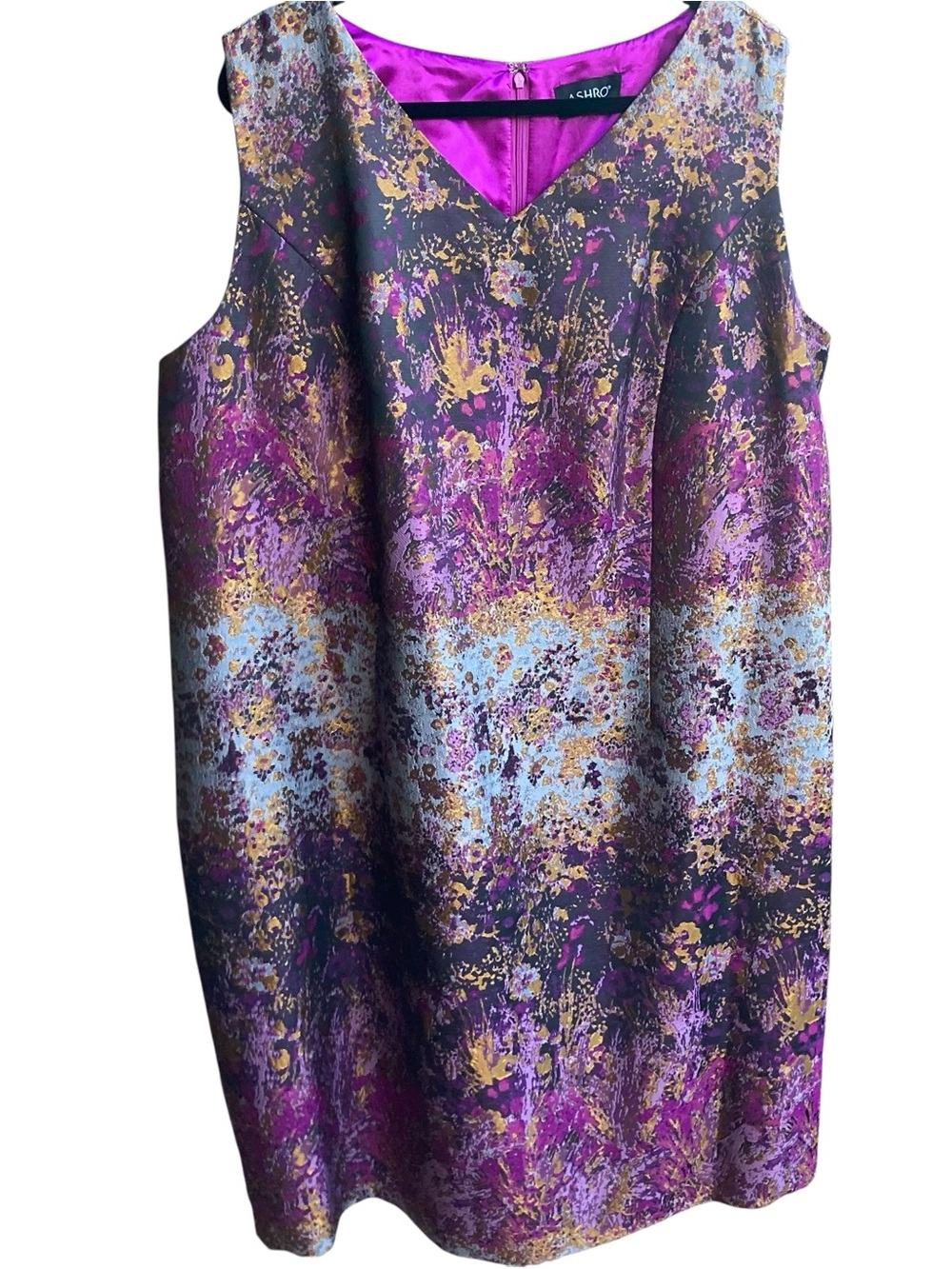 Ashro 3X Purple Multi Print Fit & Flare Dress – Plus Size Knee Length - Picture 3 of 8